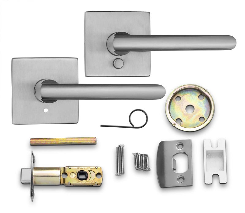 Berlin Modisch Privacy Lever Door Handle Slim Square Easy to Open Locking Lever Set [for Bedroom or Bathroom] Reversible for Right & Left Sided Doors Heavy Duty - Satin Nickel Finish - Image 2